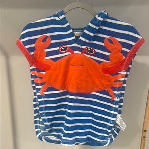 Baby Boden Blue Striped Crab Hooded Towel, size 2-3